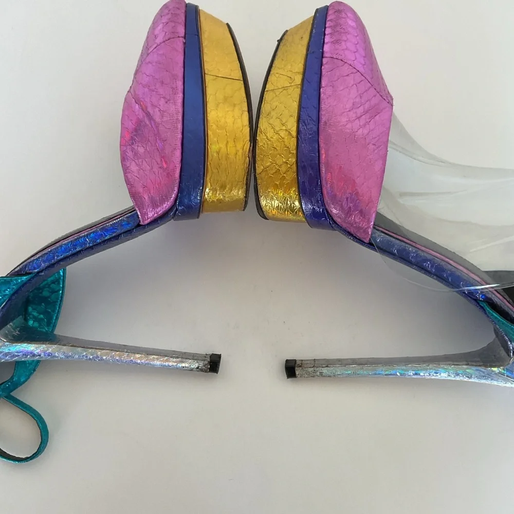 Brian Atwood Multicolored Leather Ankle Strap Platform Heels Size